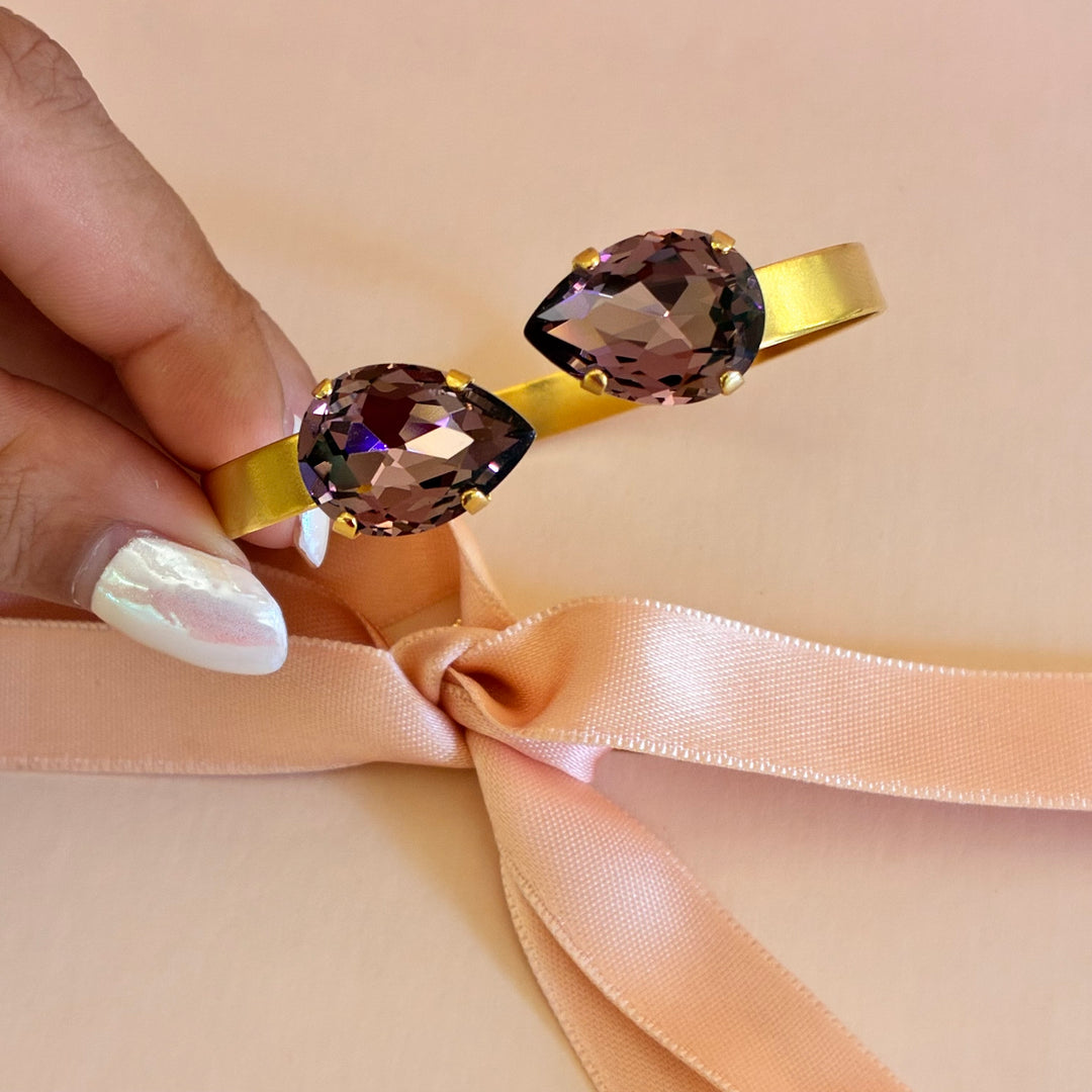 Double mauve teardrop matte gold plated bangle