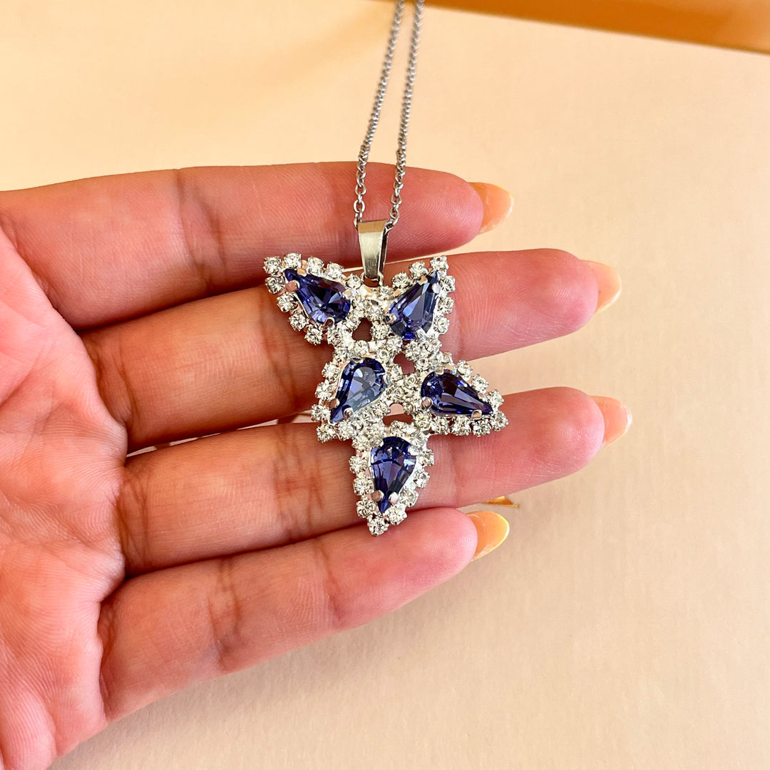 Purple teardrop preciosa crystals silver set