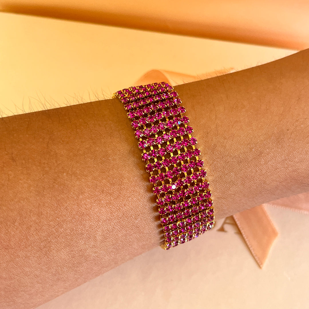 Fuchsia Swarovski crystals 7 rows bracelet