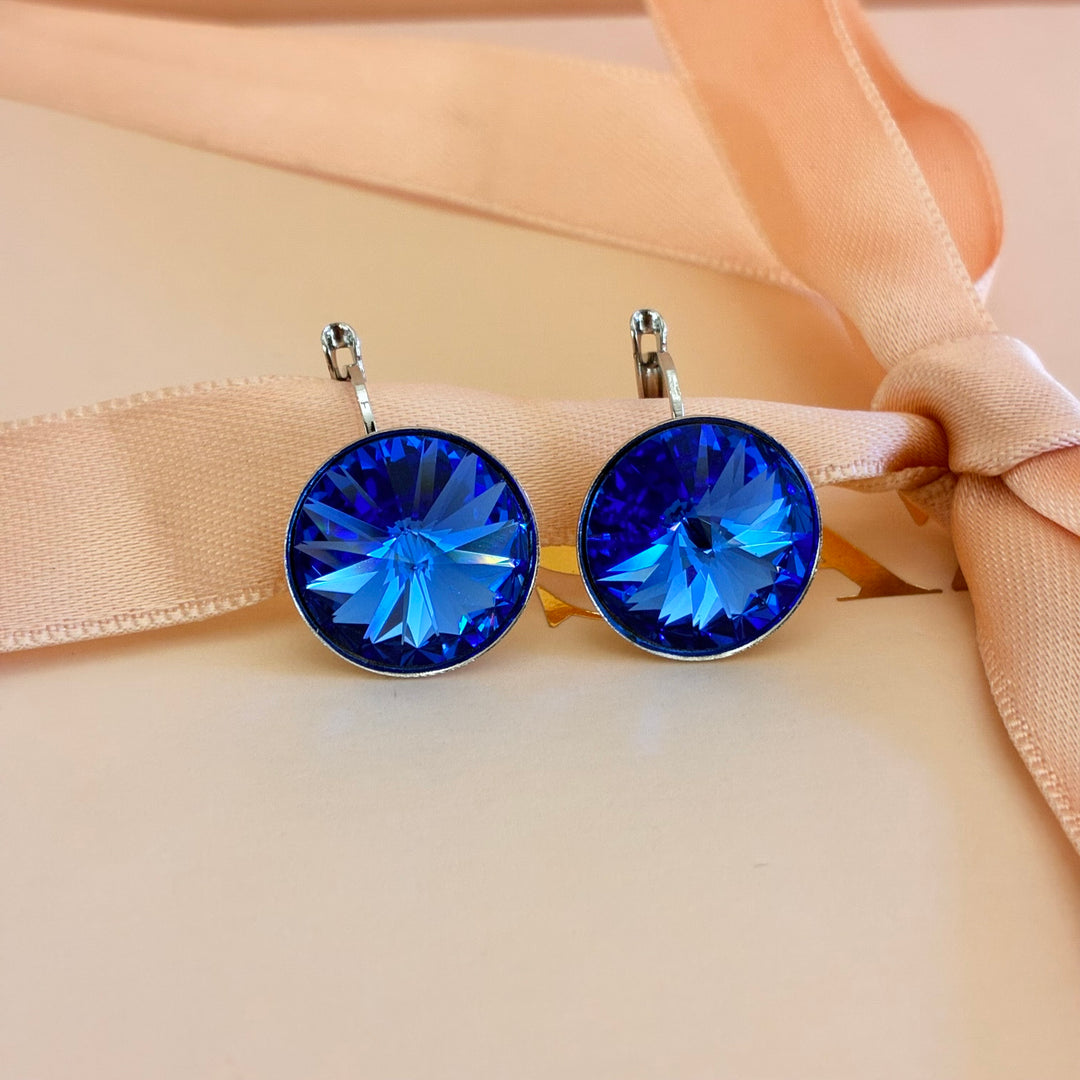 Royal blue Swarovski crystals silver hooks