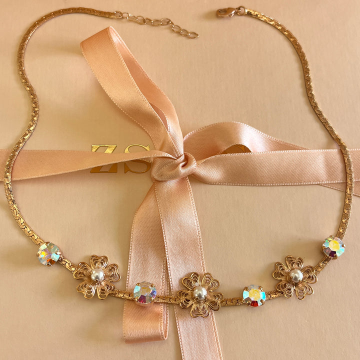 Aurora borealis Swarovski crystals and pearls handmade set