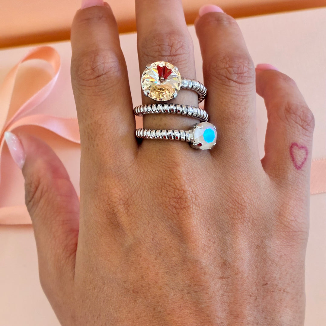 Peach Swarovski crystals silver ring