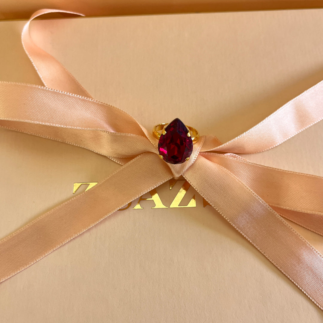 Dark red teardrop Preciosa crystals set