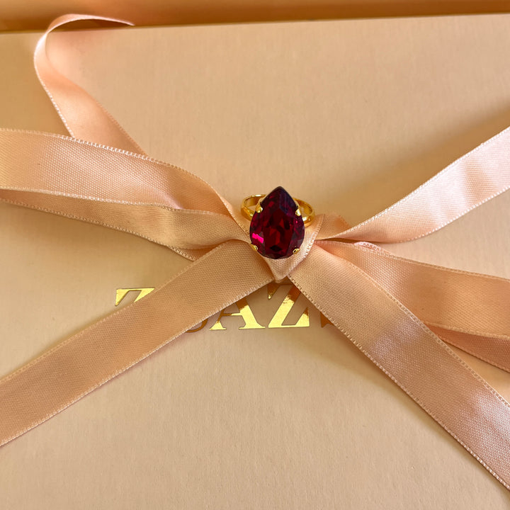 Dark red teardrop Preciosa crystals set