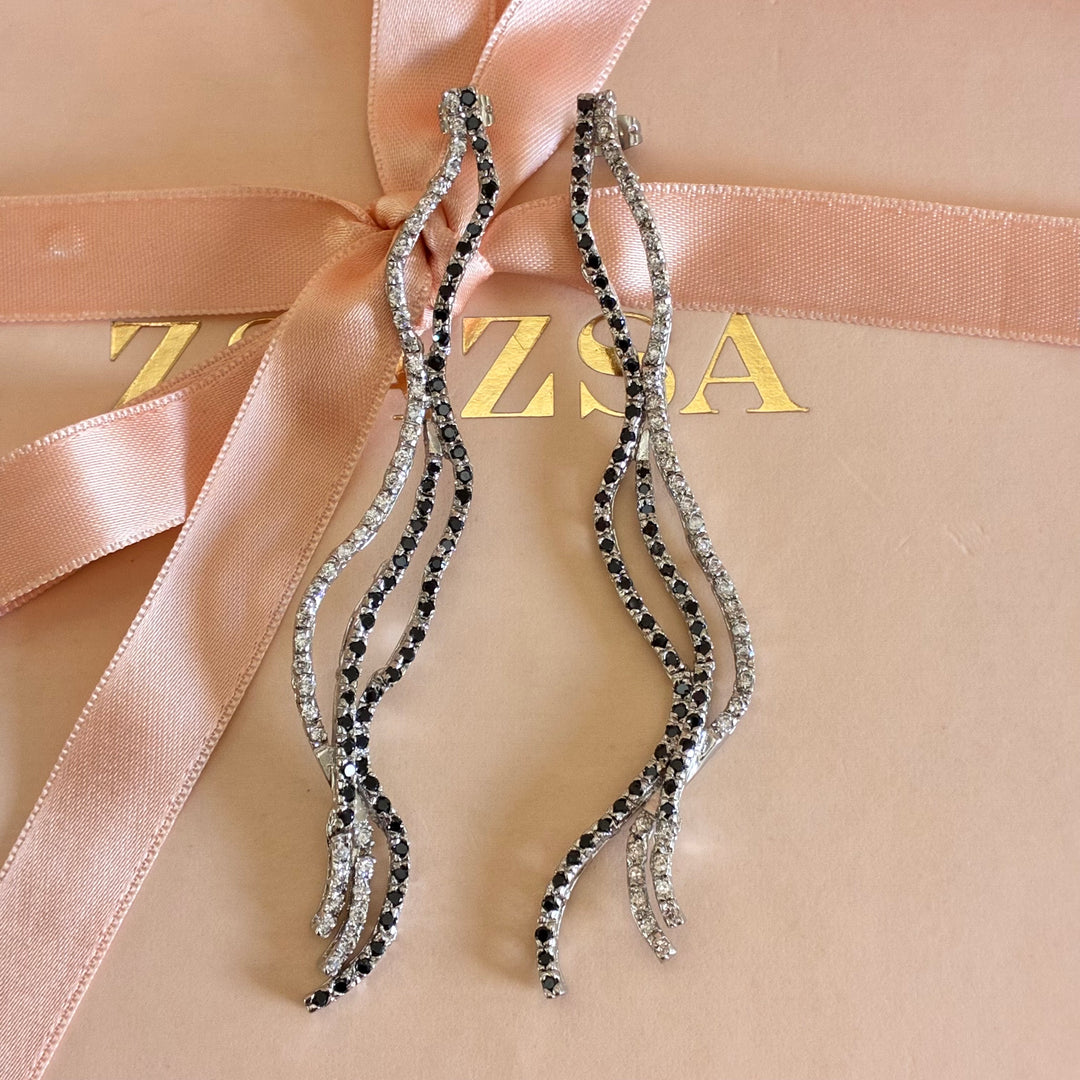 Black zircone long earrings