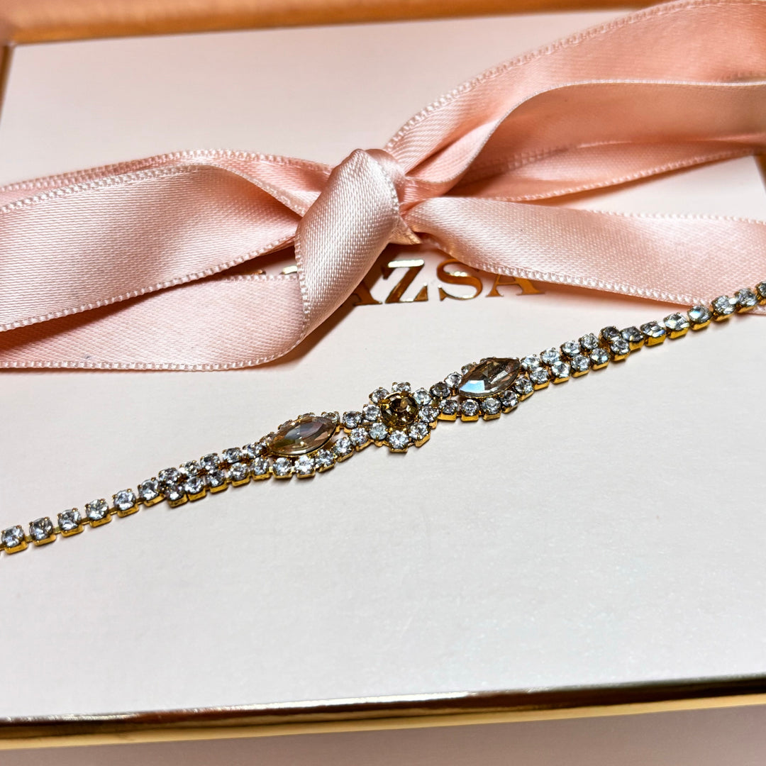 Marquise and flower bronze rhinestone bracelet