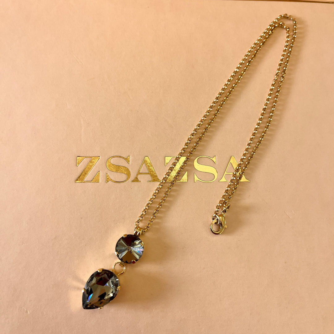 Grey teardrop and round preciosa crystal pendant