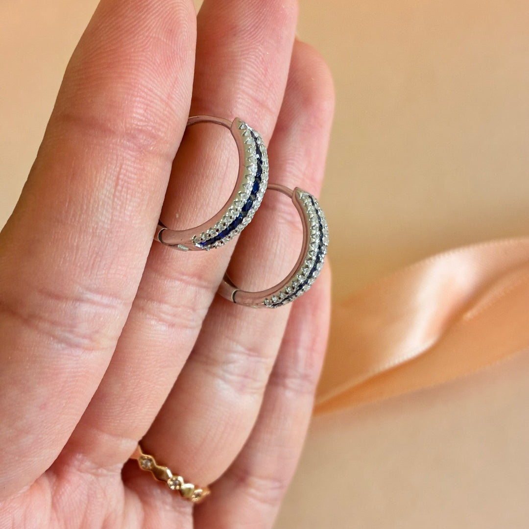 Navy blue sterling silver hoops