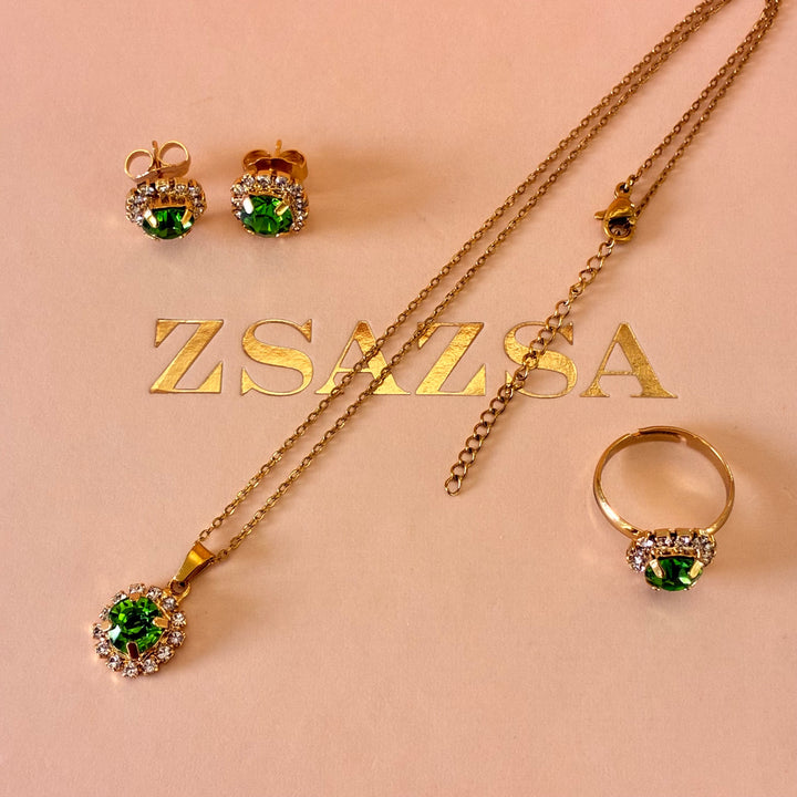Dainty green Preciosa crystals gold plated set