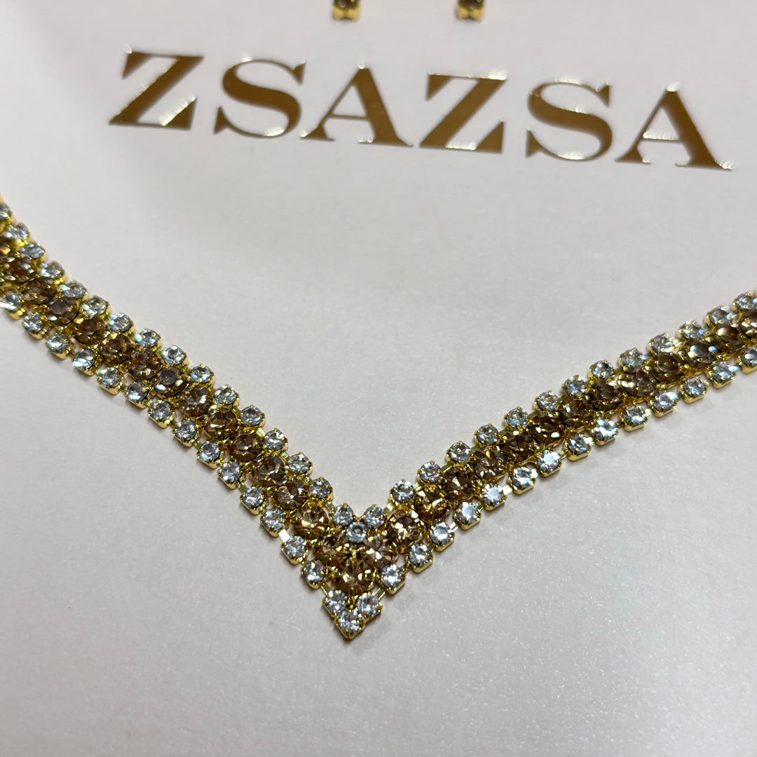 Bronze rhinestone gold plated set