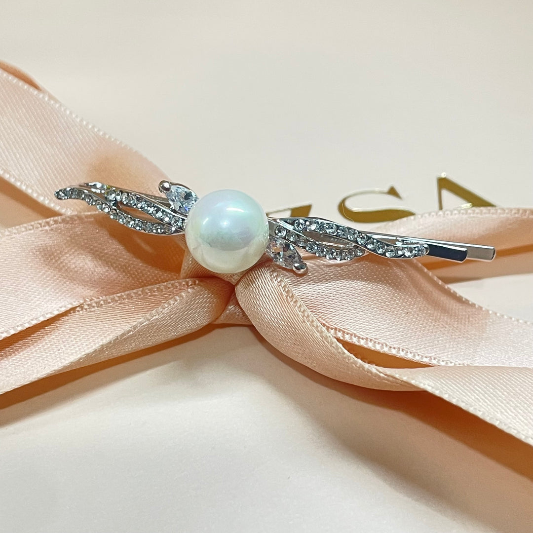 Cubic marquise and pearl hair pin
