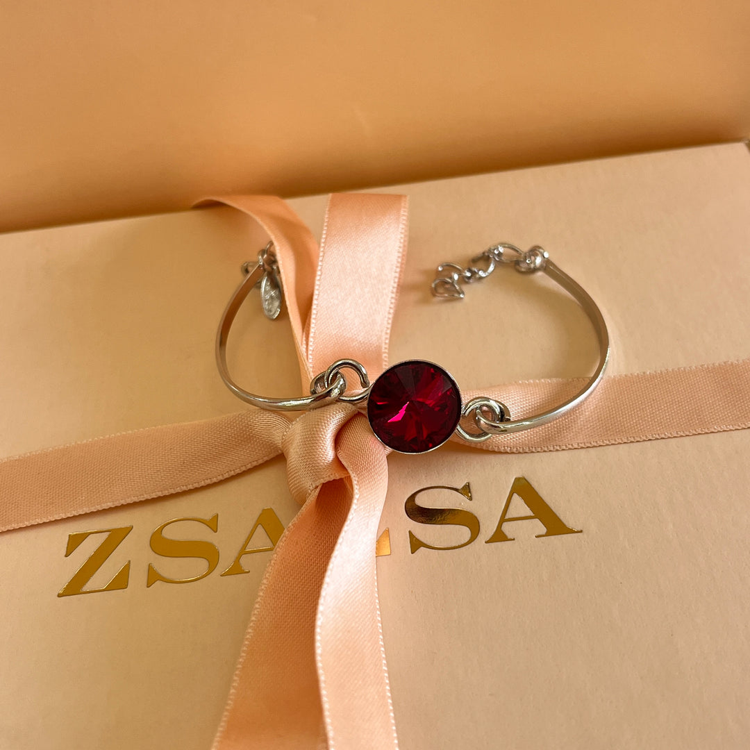Dark red Swarovski crystals bracelet and ring