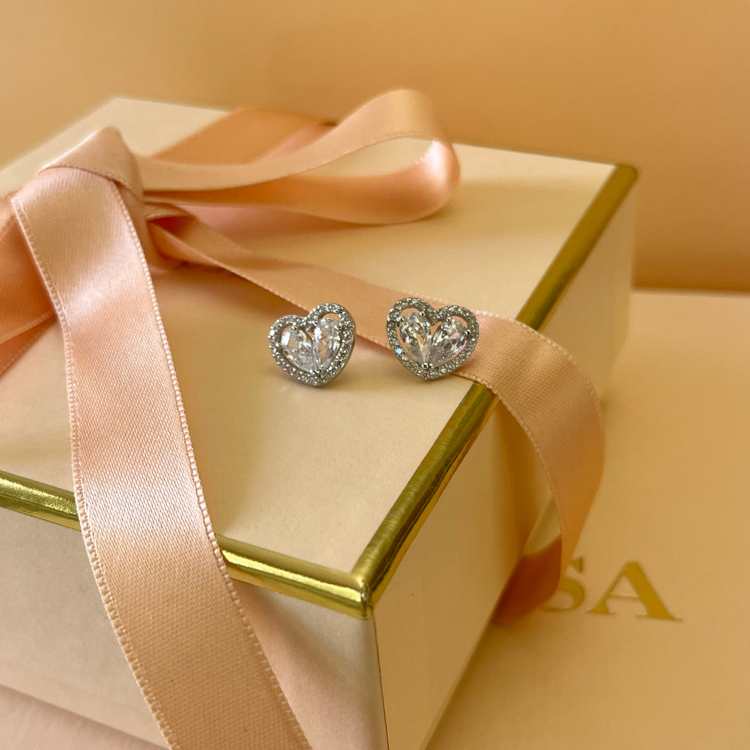 Heart silver zircone studs