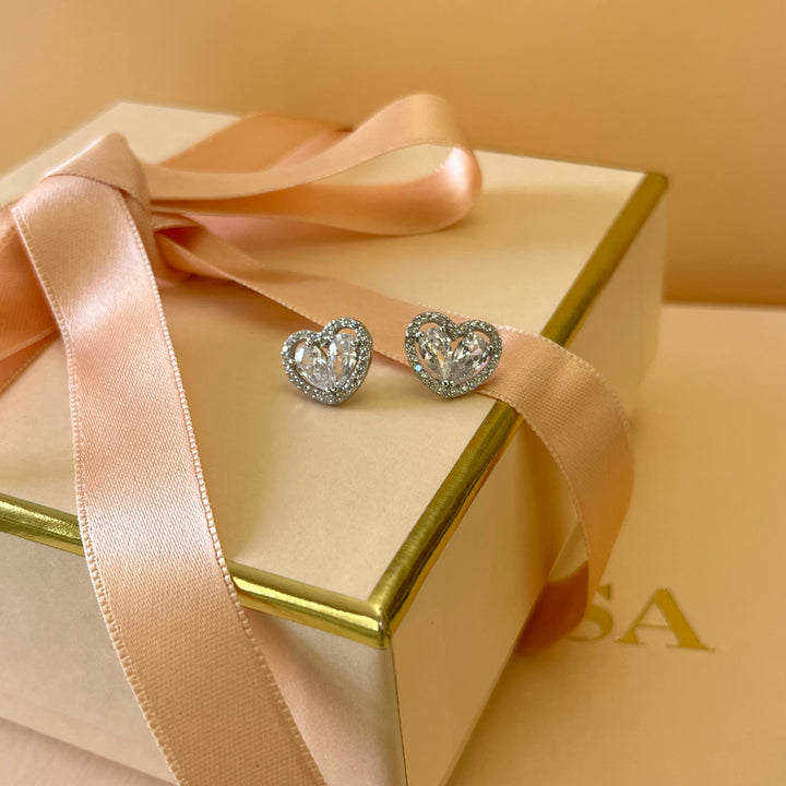 Heart silver zircone studs