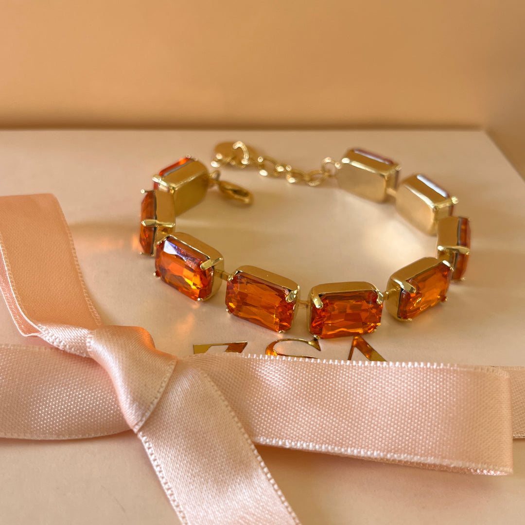 Orange rectangular Swarovski crystals earrings and bracelet