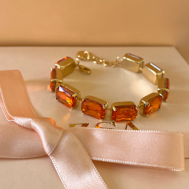 Orange rectangular Swarovski crystals earrings and bracelet