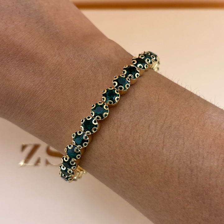 Dark green rhinestone gold plated bangle