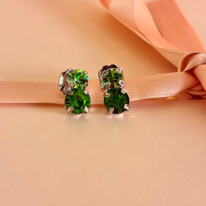 Green Swarovski crystals silver earrings