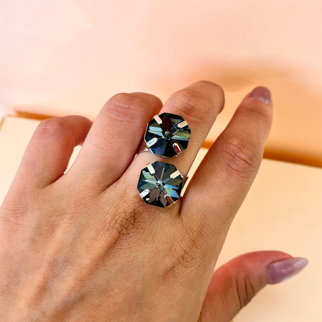 Grey open Swarovski crystals ring