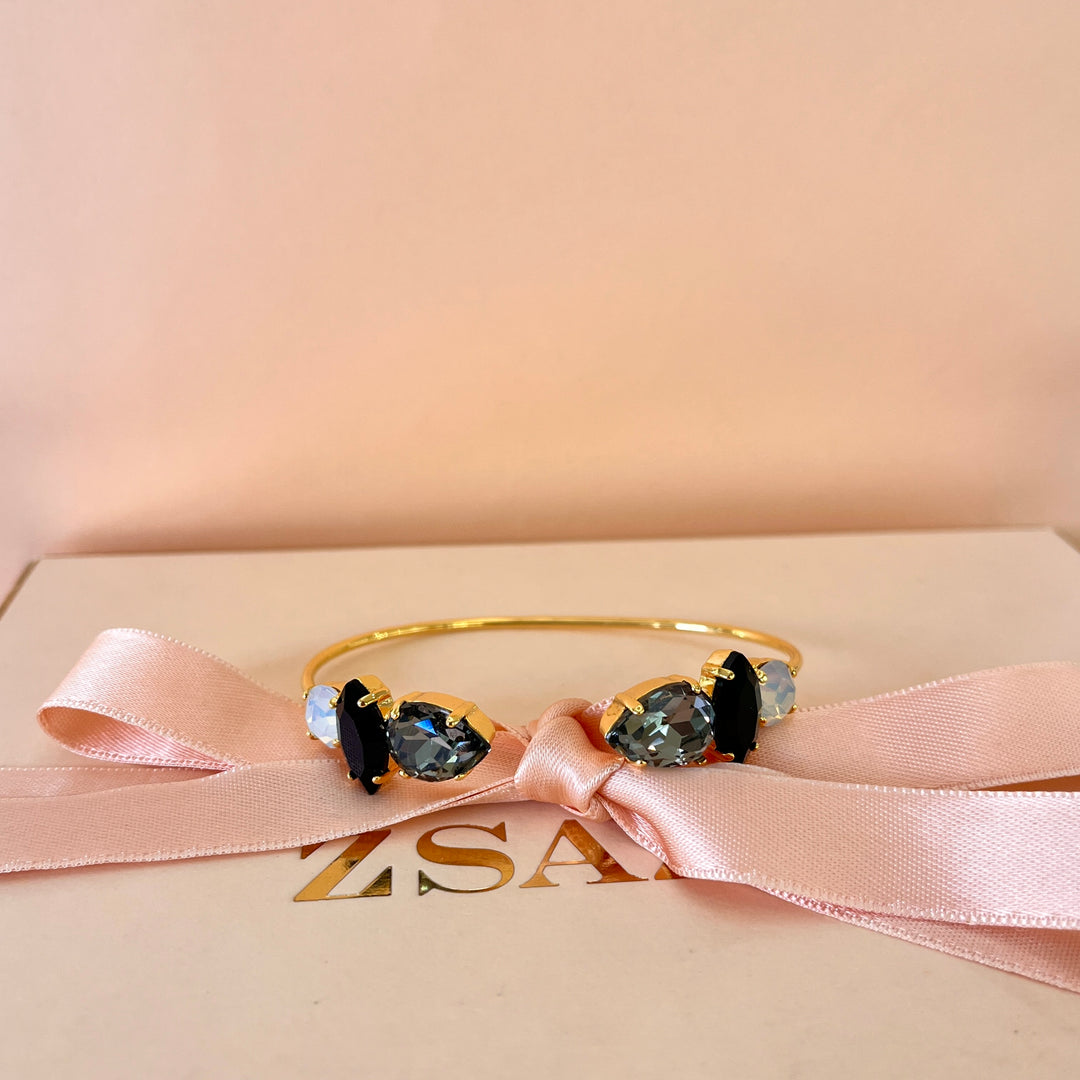 Grey,black & white preciosa crystals bangle