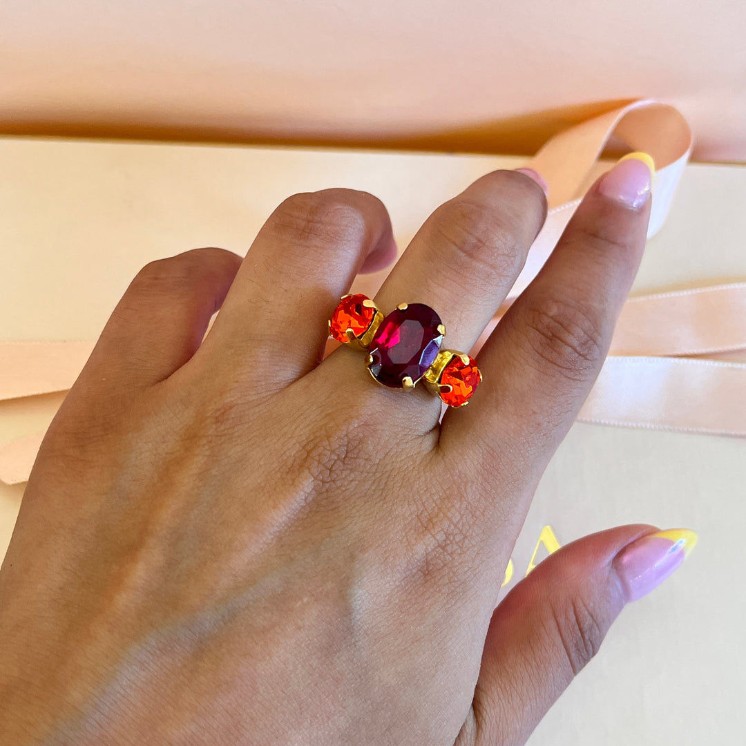 Dark red and Orange Swarovski crystals hooks and ring