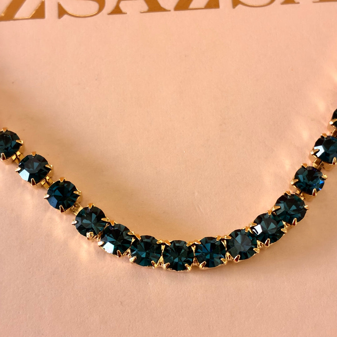 Navy blue Preciosa crystals gold plated necklace