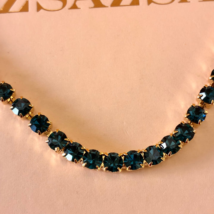 Navy blue Preciosa crystals gold plated necklace