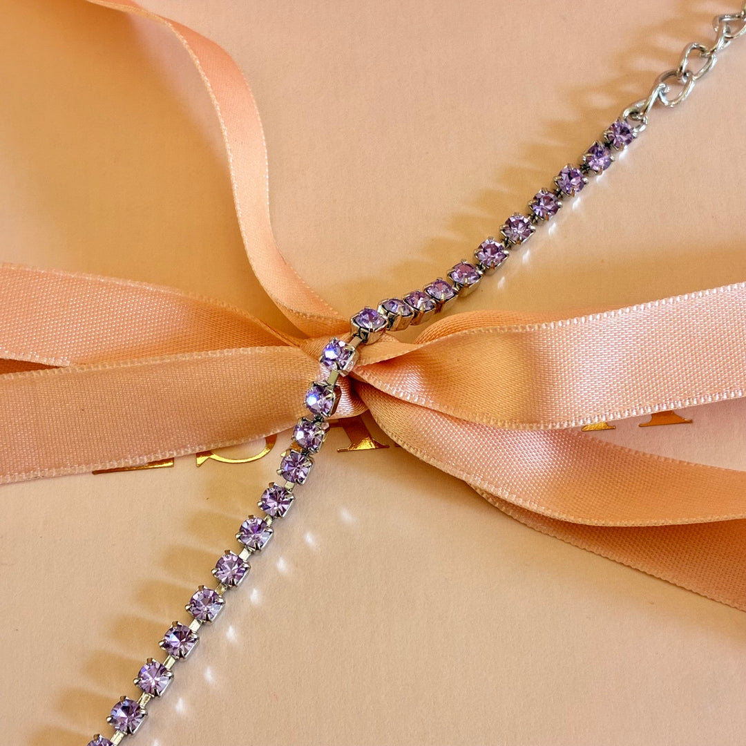 Dainty Lilac Swarovski crystals silver bracelet