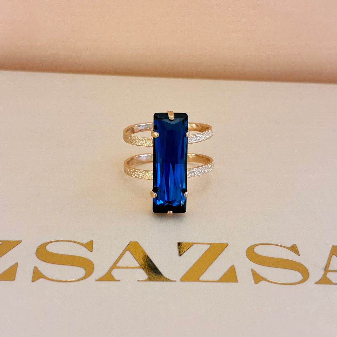 Rectangular navy blue rose gold plated set