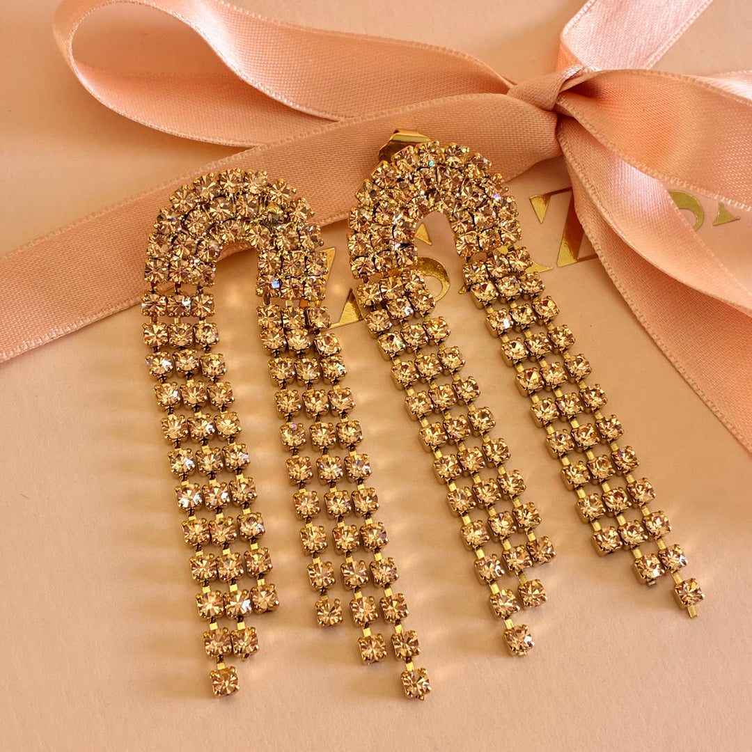 Peach fringe Swarovski crystals earrings