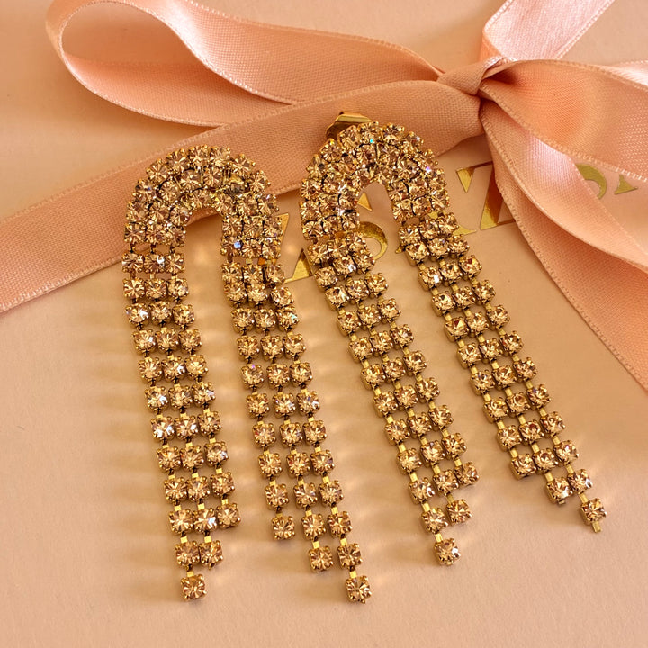 Peach fringe Swarovski crystals earrings