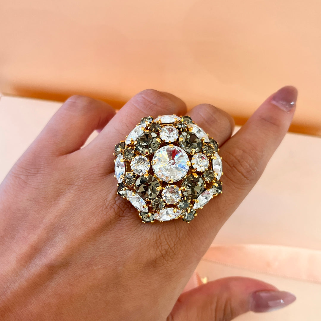 Statement grey preciosa crystals ring