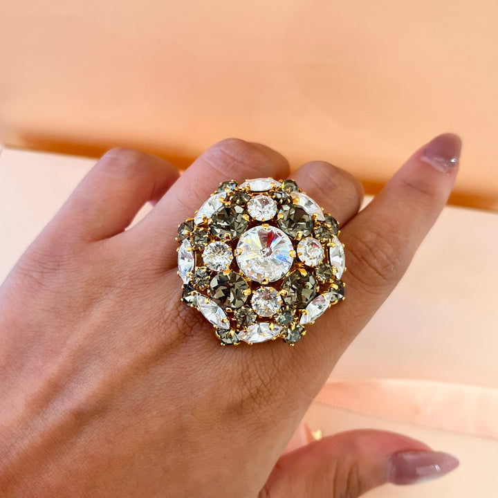 Statement grey preciosa crystals ring