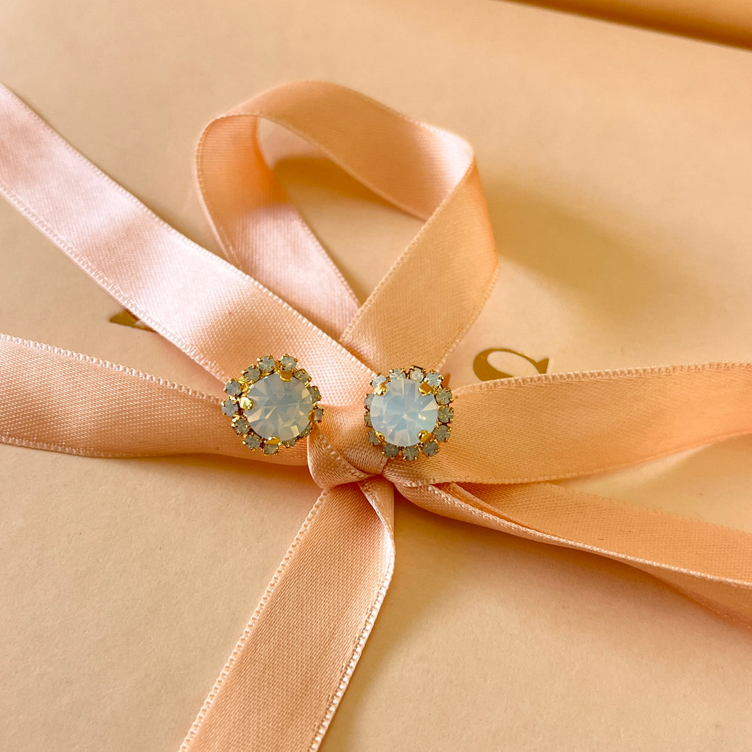 White Swarovski crystals flower studs