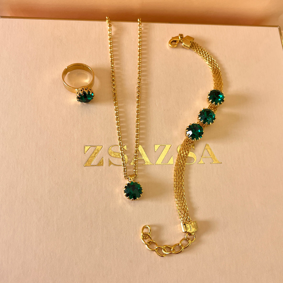 Dark green preciosa crystals set