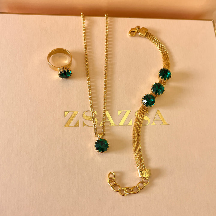 Dark green preciosa crystals set