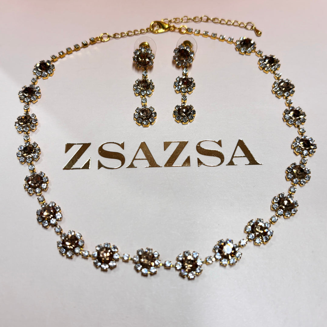 Flower bronze rhinestone set