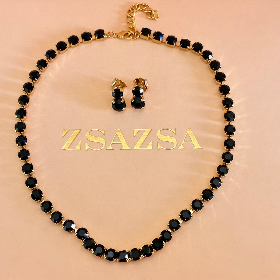 Black Preciosa crystals gold plated set