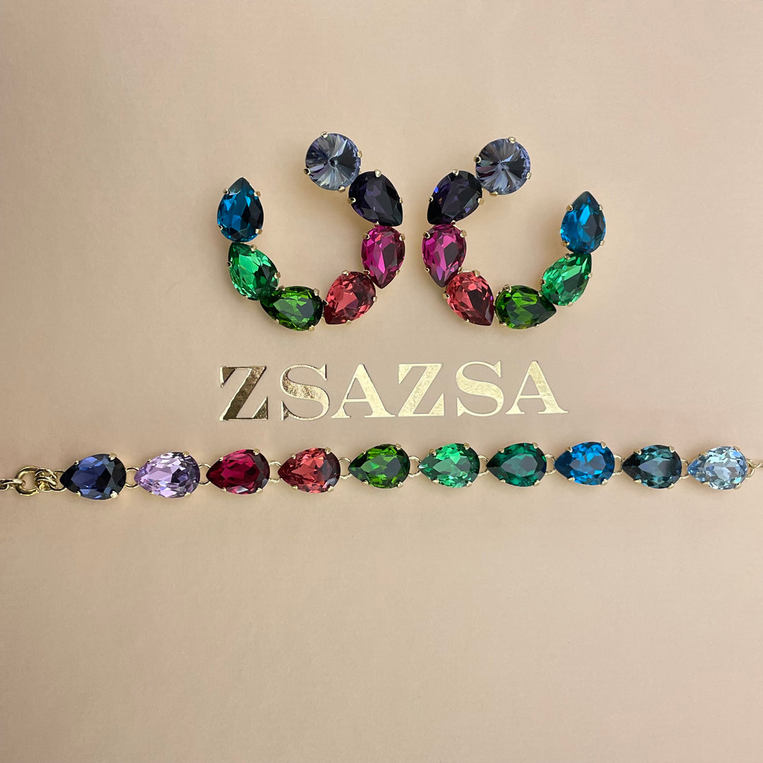 Multicolour earrings and bracelet Swarovki crystals set