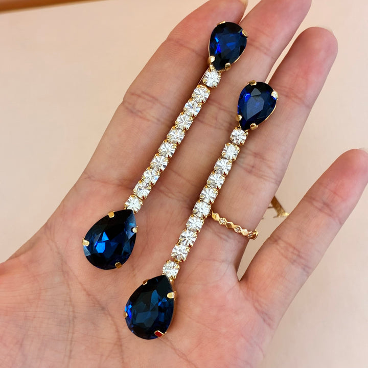 Navy blue teardrop Preciosa crystals set