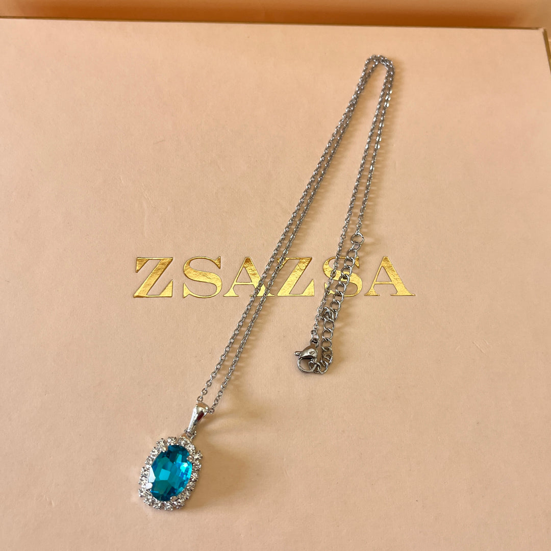 Turquoise oval preciosa Crystal pendant