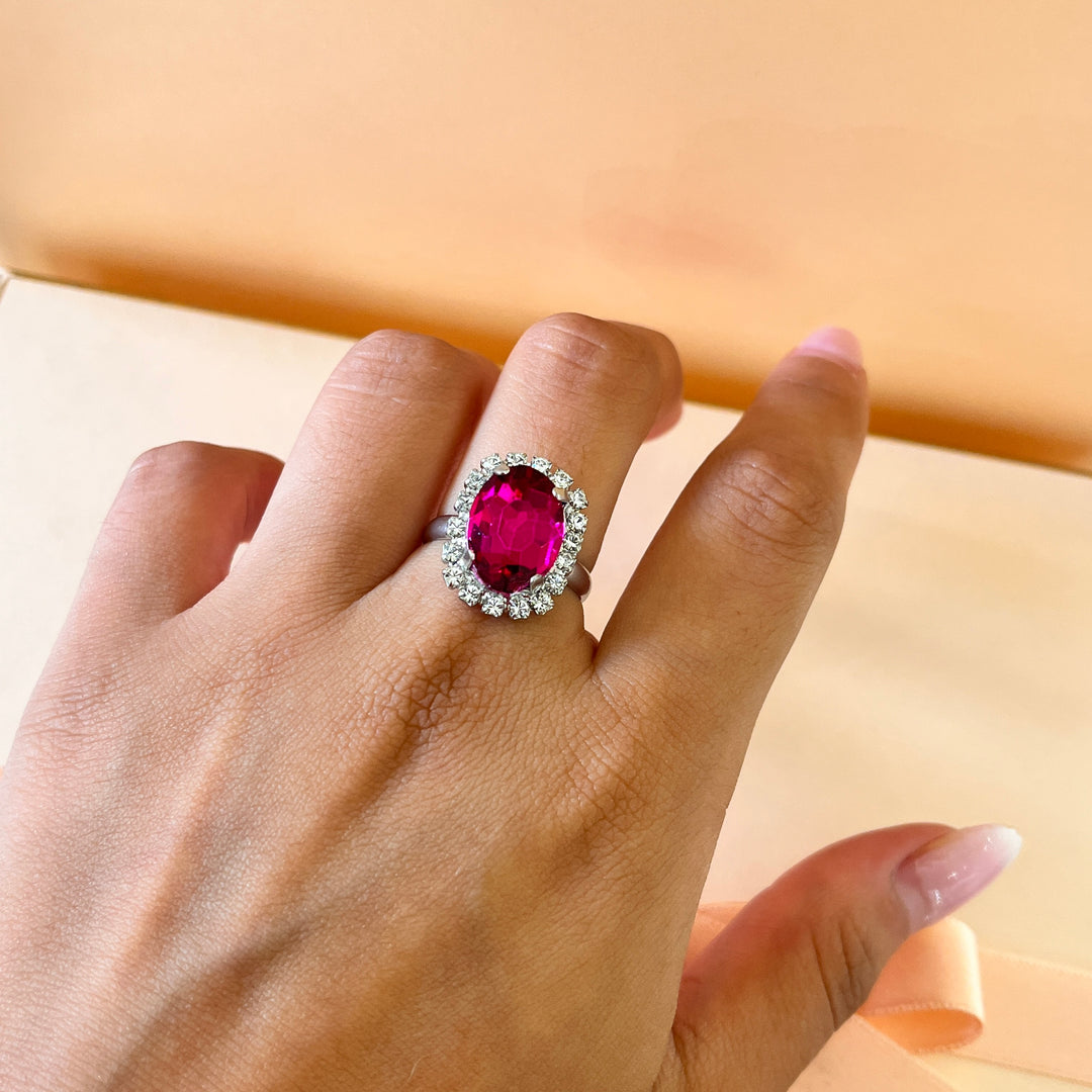 Fuchsia oval preciosa crystals set