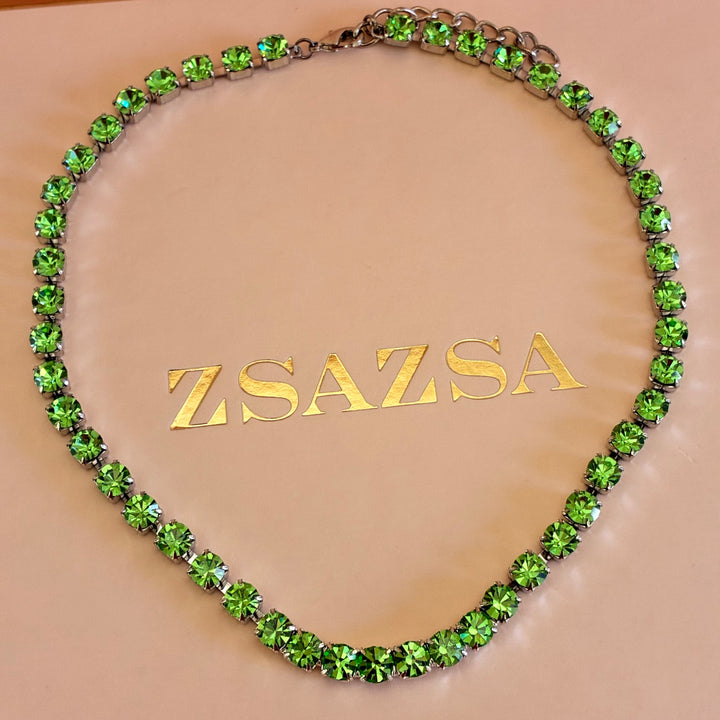Green Preciosa crystals silver set
