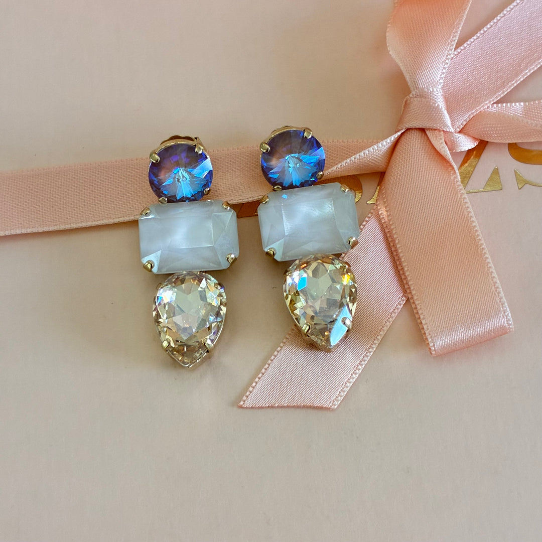 Champagne and purple Swarovski crystals earrings