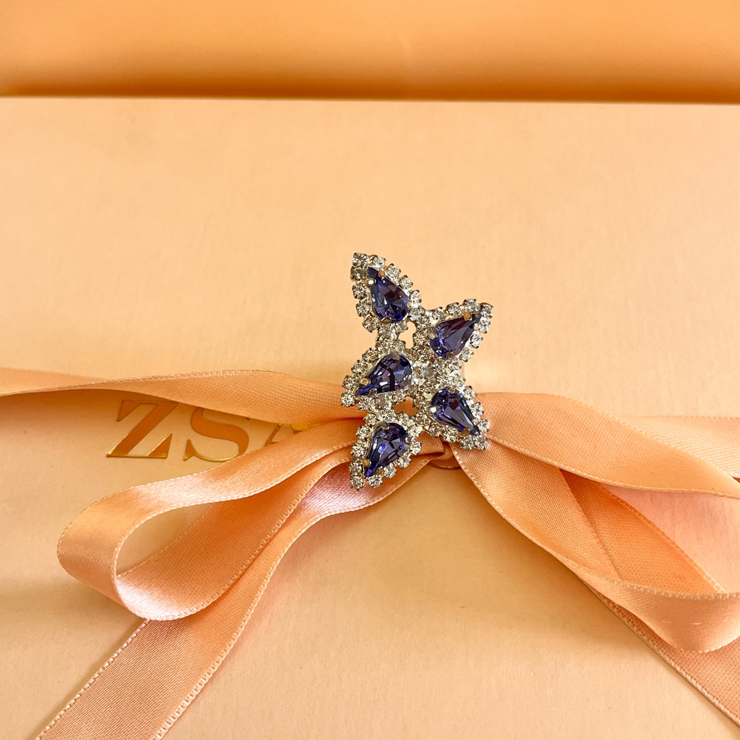 Purple teardrop preciosa crystals silver set