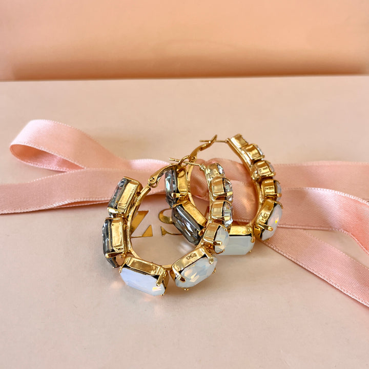 White and grey preciosa crystals hoops