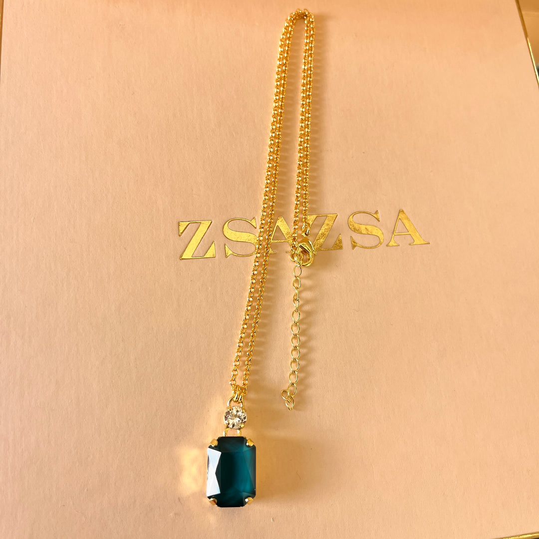 Dark green rectangular Swarovski crystals set