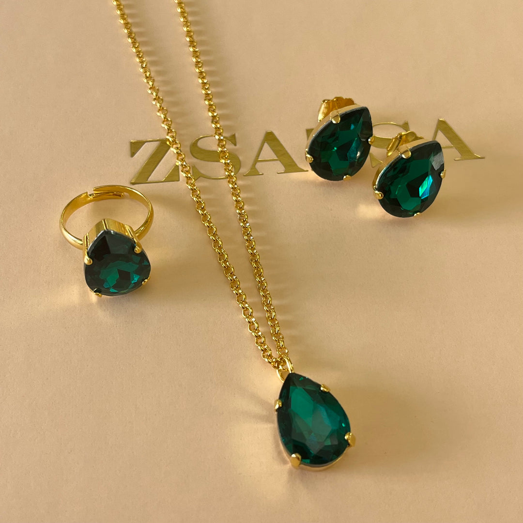 Dark green preciosa crystals set