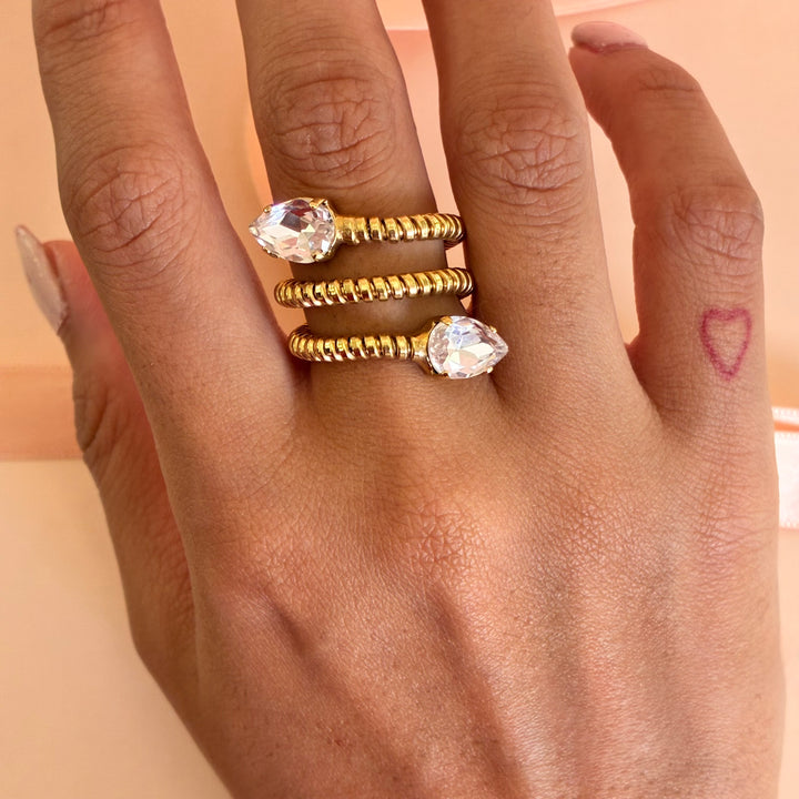 Teardrop light pink Swarovski gold plated ring