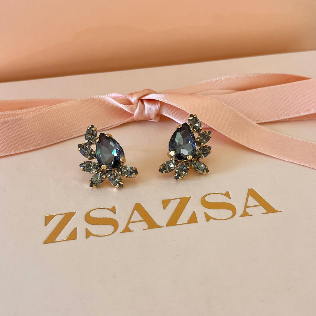 Grey teardrop and marquise preciosa crystals studs